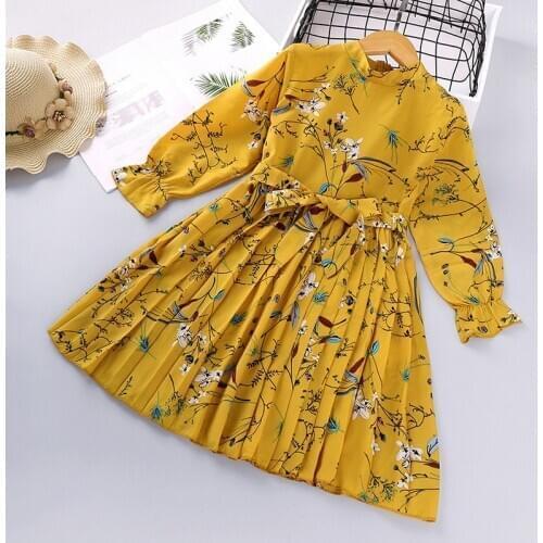 Girls' Dress New European And American Autumn New Floral Pleated Draw Back Princess Dress Children Baby Kids Clothing 3-7 Y