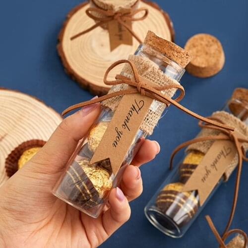 Wishing Bottle Transparent Straight Mouth Cork Stopper Glass Bottle Linen Bowknot Match Candy Box with Souvenir Glass Jars