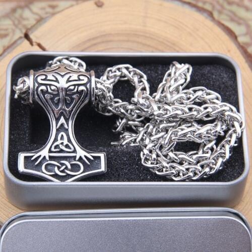 Dropshiping Stainless Steel Mens Pendant Necklace Jewellery Knot Myth Mjolnir Thors Hammer Wholesale with stainless steel chain