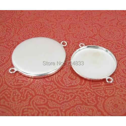 Blank Round Bezel with 2 Loops Connectors Cabochons Bases Settings DIY Jewelry Findings Silver Plated Brass Wholesale