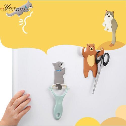 OYOURLIFE Adjustable Multi-function Wall Hook Cute Cartoon Refrigerator Adhesive Hook Key Hanger Kitchen Bathroom Organizers