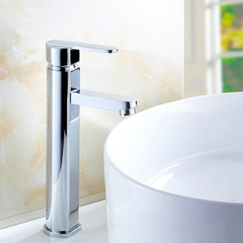 Silver single hole bathroom sink basin faucet chrome plated, Copper wash basin faucet mixer tap hot and cold Whosale Or Retail
