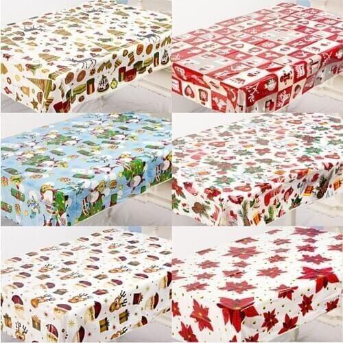 Christmas Printed PVC Tablecloth Disposable Printed Rectangle Table Cloth New Year 2021 Kitchen Dinner Party Desktop Decorations