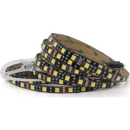 LED Flexible Strip Tape Light 5050 CW/WW Dual White Color Temperature Adjustable CCT 12V Double Color Black PCB lamp 1m 2m 3m 5m