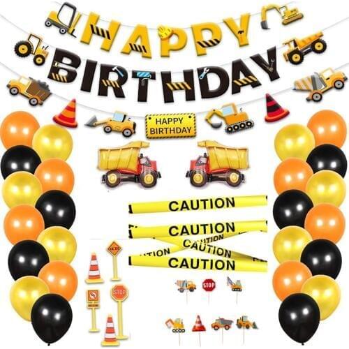 Car Dump Truck Construction theme kid Boy Happy Birthday Party decoration Supplies Cake Topper Banner Balloon gift bag Sign