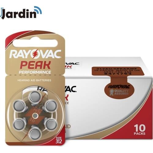60 pcs Hearing Aid Batteries 312 A312 312A ZA312 PR41 S312 Rayovac Peak Zinc Air Battery for BTE Hearing aids