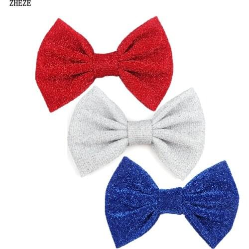 10pcs/lot 4th of July Hair Bows, Hair Accessories,Red/Blue/White 5'' Glitter Hair Flowers(NO Clips), Headwear Free epacket/CAPA