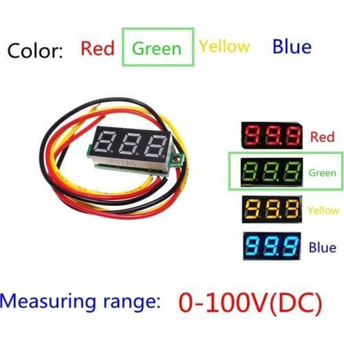 Green Three line precision DC digital voltmeter head LED digital voltmeter DC4.5V-30V 0.28 Inch Mini Digital Voltmeter 0-100V