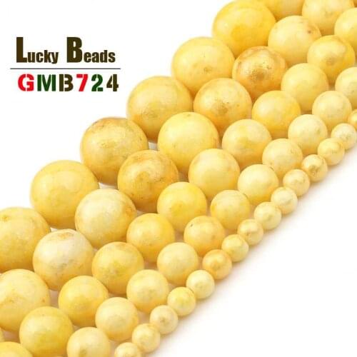 Yellow Plated Gold Jades Round Bead Natural Loose Stone Beads For Jewelry Making DIY Earrings Bracelet Accessories 4/6/8/10/12mm