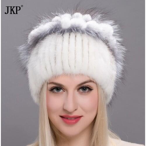 Real mink fur hats for women winter fur hat with rex rabbit fur flowers top 2021 Russia fashion brand fur cap knit beaniesDHY-20
