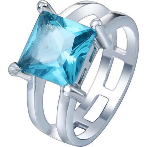 Hainon Fashion Promise Rings Jewelry For Women Sky blue Square AAA Zircon Silver Color Engagement Rings Jewelry