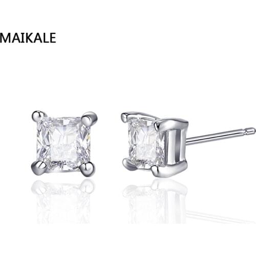MAIKALE Squae Korean Earrings AAA Cubic Zirconia Copper Plated Gold Stud Earring For Girls Needle Hypoallergenic Earrings