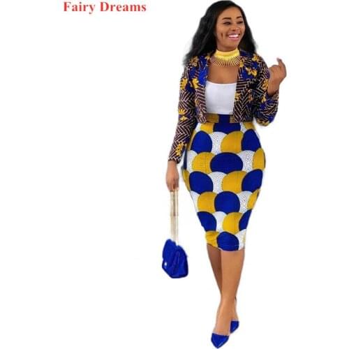 African Clothing For Women Top And Skirt Set 2020 New Style Office Ladies Fashion Summer Suit Cardigan Skirts 2 Pieces Sets