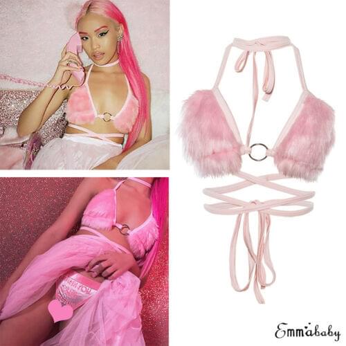 Women Sleeveless Crop Top Backless Vest Halter Tank Tops Pink Sex Bra