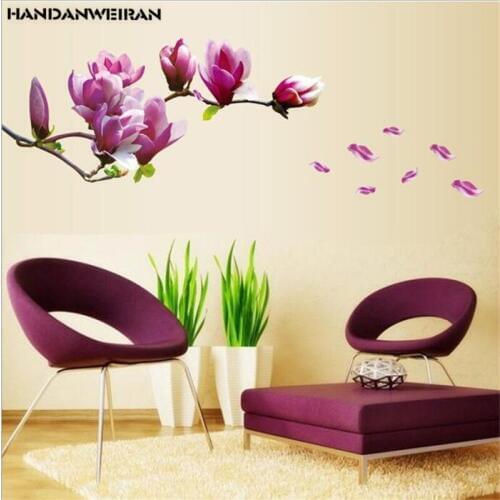 1pcs Purple Magnolia Flower Magnolia Flower Wall Sticker PVC Removable Decal DIY Art room Home Decoration 50 * 70CM