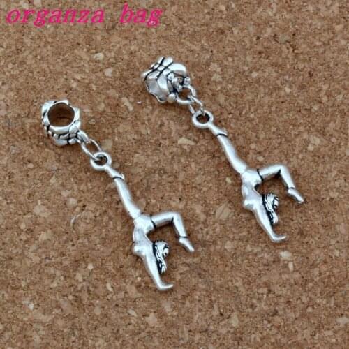 100pcs/lot Zinc alloy Gymnastics Gymnast sporter Dangles Beads Fit European Charm Bracelet Jewelry DIY Metal 11x42.2mm