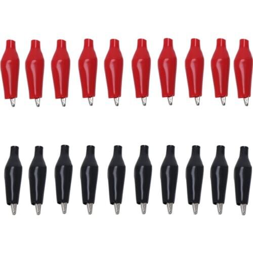 20pcs 27mm Black Red Soft Plastic Coated Testing Probe Aligator Clips Crocodile with Plastic Boot Car Auto Battery