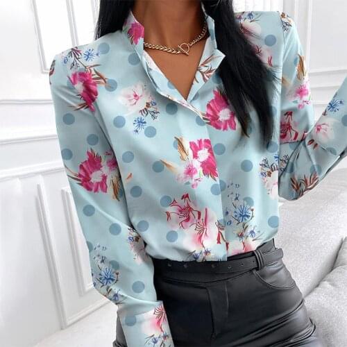 2021 Summer Floral Print Blouse Women Clothes Stand Collar Long Sleeve Office Lady Shirts Tops Female Casual Plus Size Blouses