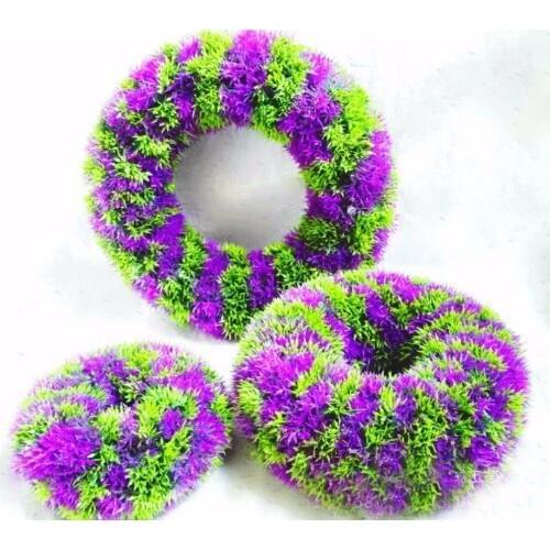 3pcs/set Green+Purple Artificial Plastic Grass Wreath Hoop For Wedding Party Home Office Hotel Decoration
