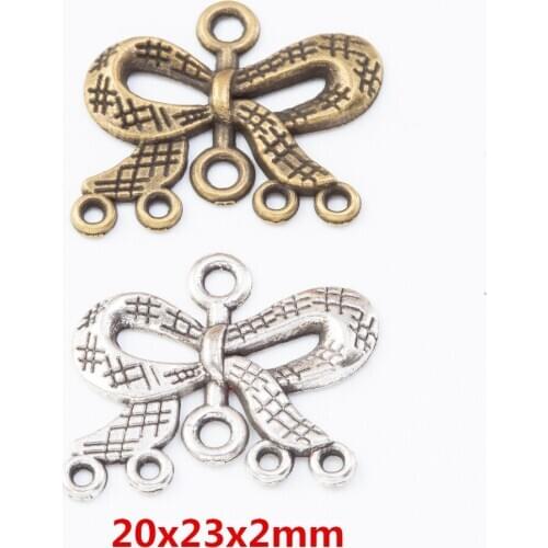 35 pieces of retro metal zinc alloy Bow tie double hanger connector pendant for DIY handmade jewelry necklace making 7708