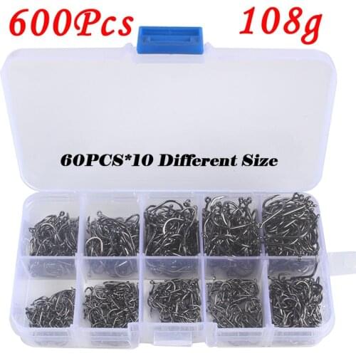 400/500/600Pcs Carbon Steel Fishhooks Barbed Fishing Hooks 3-12# Sea Worm Carp Single Circle Hooks Set Fishing Accessories Pesca