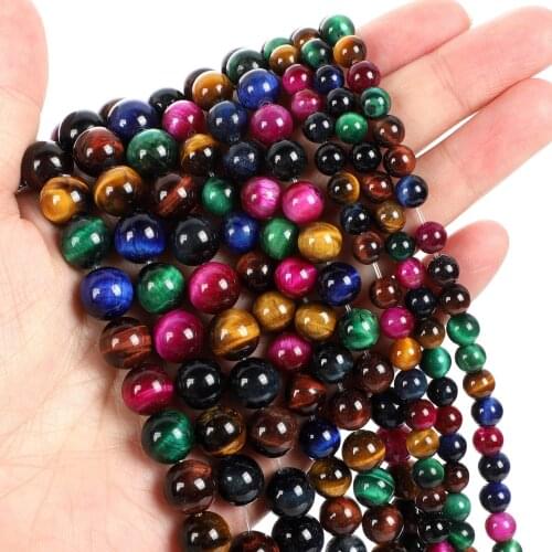 4 6 8 10 12mm 6 Colors Round Colorful Tiger Eye Natural Stone Beads For Jewelry Make DIY Loose Beads Bracelet Necklace Handmade