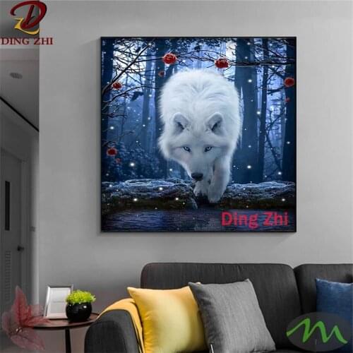 New 5D Diy Diamond Painting White Hungry Wolf Embroidery Square/Round Rhinestones Mosaic Cross Stitch Home Decor Handmade Craft