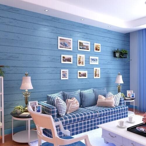 Beibehang Blue wood Mediterranean vertical stripes wallpaper for walls 3d papier peint 3d wall paper papel de parede para sala