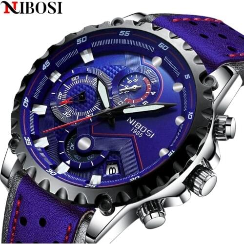 NIBOSI Blue Mens Watches Top Brand Luxury WristWatch Quartz Leather Watch Men Waterproof Sport Chronograph Relogio Masculino