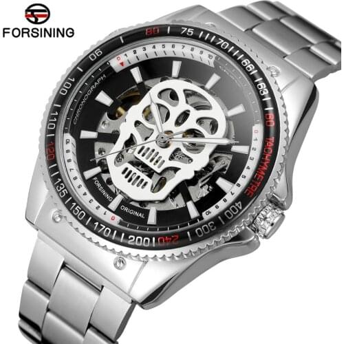 Forsining Skull Luminous Hands Steampunk Fashion Design Mens Skeleton Watch Top Brand Luxury Mechanical Steel Sport Wrist Watch