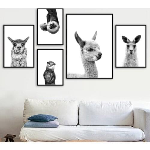 Black White Kangaroo Alpaca Yak Otter Sloth Wall Art Canvas Painting Nordic Posters And Prints Pictures Kids Room Decor