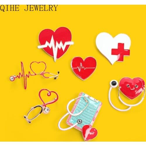 Heart Rate Stethoscope Enamel Lapel Cardiac Emergency Pins Personalized Nursing Jewelry Medical Badges Gifts For Doctors Nurse