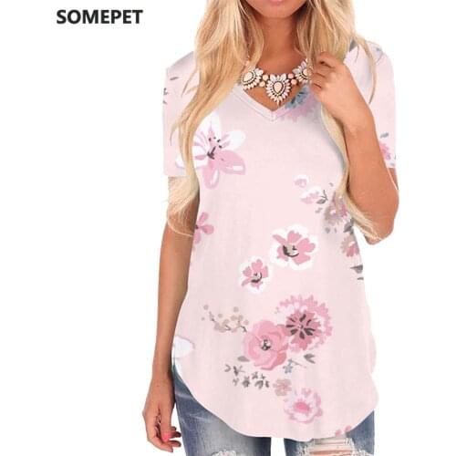 SOMEPET Flower T-shirt women Art T-shirts 3d Colorful Tshirts Printed Romantic V-neck Tshirt Womens Clothing Fashion Casual Tops