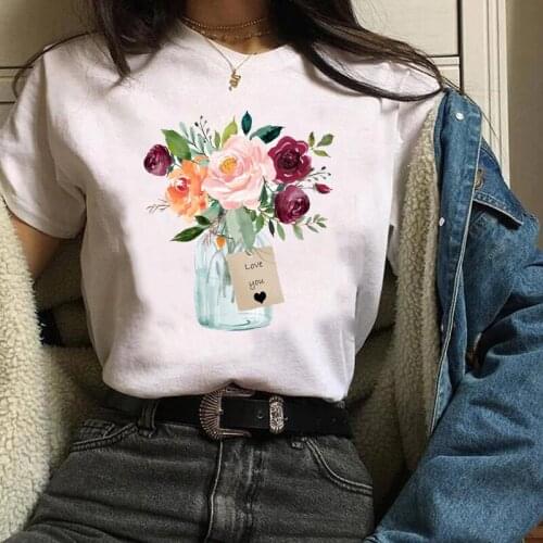 Women Tees Print Graphic Plant Short Sleeve Aesthetic Floral Flower Clothes Lady Tops Clothing Female T Shirt Womens T-Shirt
