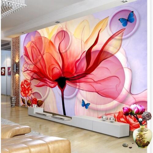 Hottest Fashion Interior 3D Flower Wallpapers Personalized Custom Modern Red Smoke Circles Abstract Art Hotel Dining Room Mural