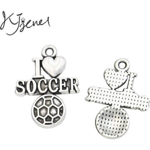 JAKONGO Antique Silver Plated I love Soccer Charm Pendants Handmade Jewelry Findings Accessories Making fit Bracelet DIY 22x17mm