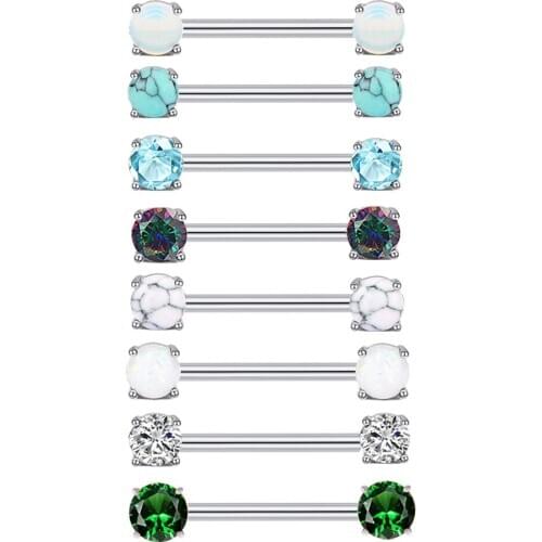 TIANCIFBYJS 14G Nipple Rings Stainless Steel Nipplering CZ Tongue Shield Barbell Rings Body Piercing Jewelry for Women Men 50pcs