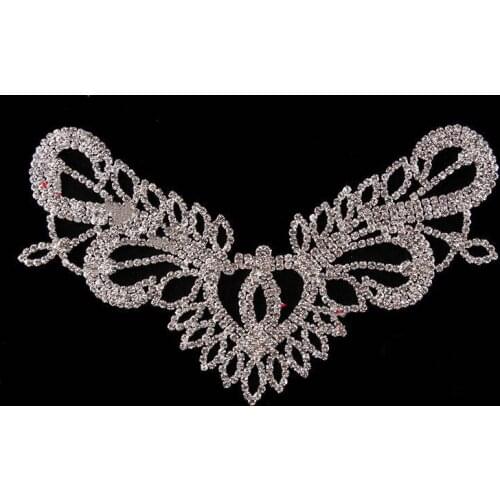 Cusack 1 Piece Silver 20 x 10.5 cm Crystal Rhinestone Applique for Wedding Dresses Costume Collar