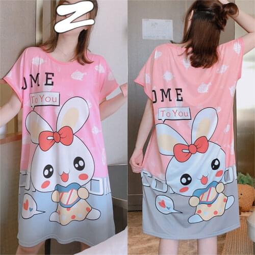 Cute Girl Sleepwear Summer Cartoon Night Dress Loose Short Sleeve Home Sleep Shirt Sweet Women Lingerie Nightgown Nightwear