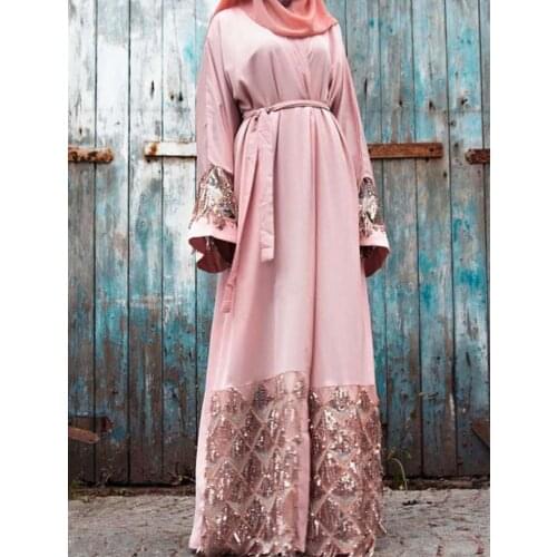 Muslim adult sequins beading abaya Arab Fashion Turkey Middle East islamic Dresses Musical Robe Ramadan clothing wj680 dropship