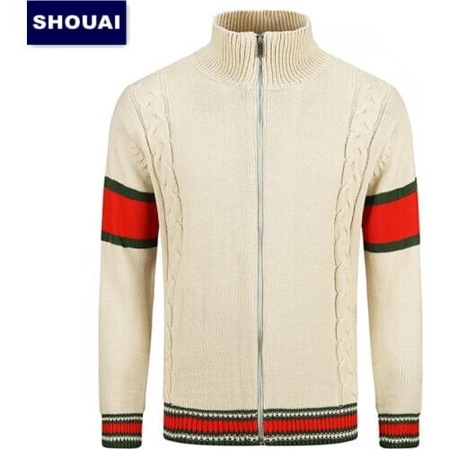 Mens cardigan diamond collar pattern winter heavy knit cardigan casual fashion sweater jacket mens 100% cotton