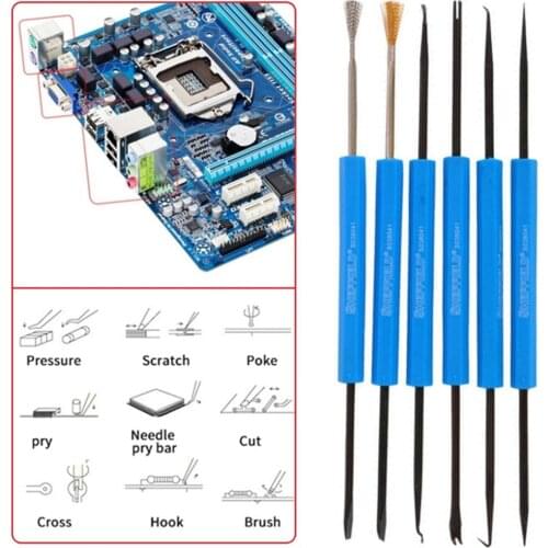 6pcs Desoldering Aid Tool Kit Welding Work Help Solder Auxiliary Tools Electronic Heat Assist for Grinding PCB Cleaning Repair