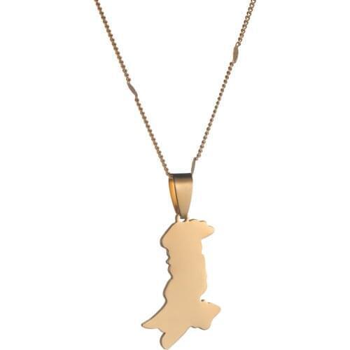 Stainless Steel Pakistan Map Pendant Necklaces Silver Color Gold Color Pakistani Ethnic Jewelry