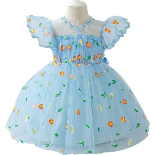 Baby Girl Dress Summer Lace Dresses For Girls 1st Year Birthday Wedding Dress Flower Embroidery Baby Girl Princess Dress