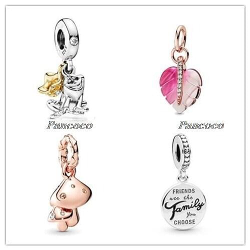 925 Sterling Silver Charms Pink Murano Glass Leaf Pendant Beads Fits Women Pandora Bracelets & Necklace Diy Jewelry