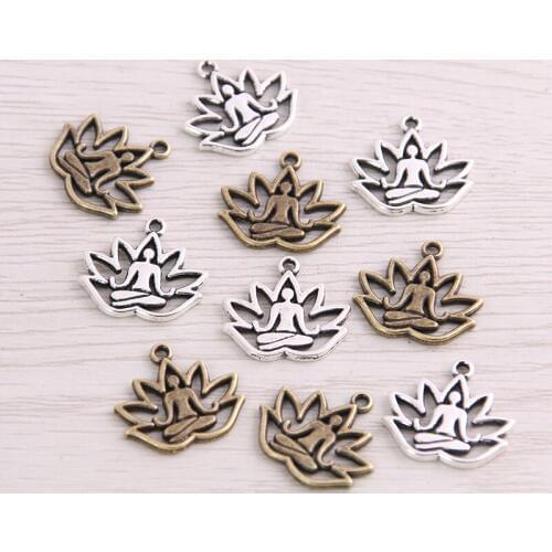 18pcs 17*18mm Metal Alloy Two Color Lord Of Buddh Lotus Charms Plant Pendants For Jewelry Making DIY Handmade Craft