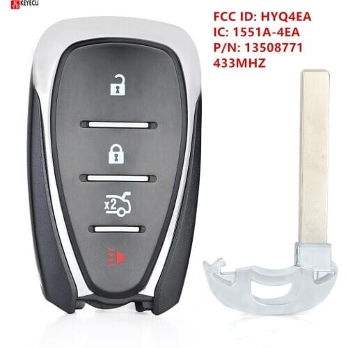 Keyecu for 2016 2017 2018 2019 CHEVY MALIBU CAMARO CRUZE SMART KEY REMOTE FOB 4 button 433MHz HYQ4EA 1551A-4EA P/N: 13508771
