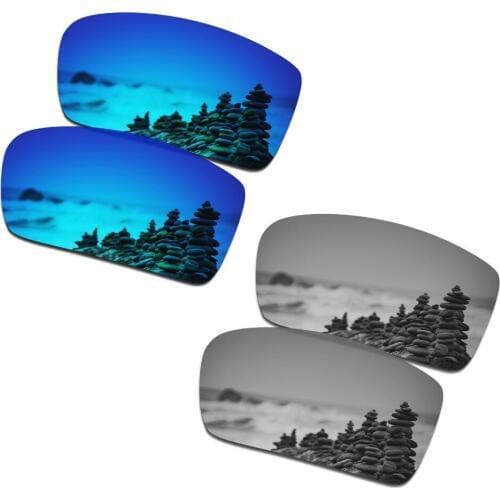 SmartVLT 2 Pairs Polarized Sunglasses Replacement Lenses for Oakley Gascan Ice Blue and Silver Titanium