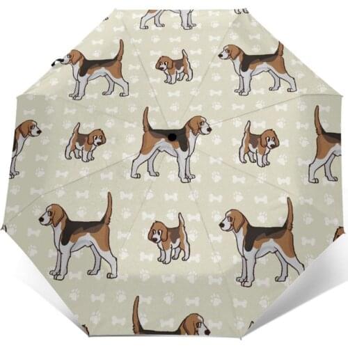 Wind Resistant Fully-Automatic Umbrella Cute Puppy And Foxhound Hunting Dog Rain 3 Folding Parasol Travel Car Umbrella