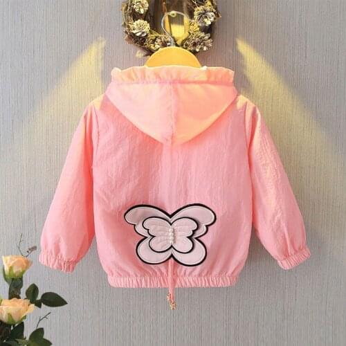2021 New Girls Fashion Hooded Jackets Spring Autumn Windbreaker Coat Children Bow Solid Color Clothes Baby Girls Thin Outerwear